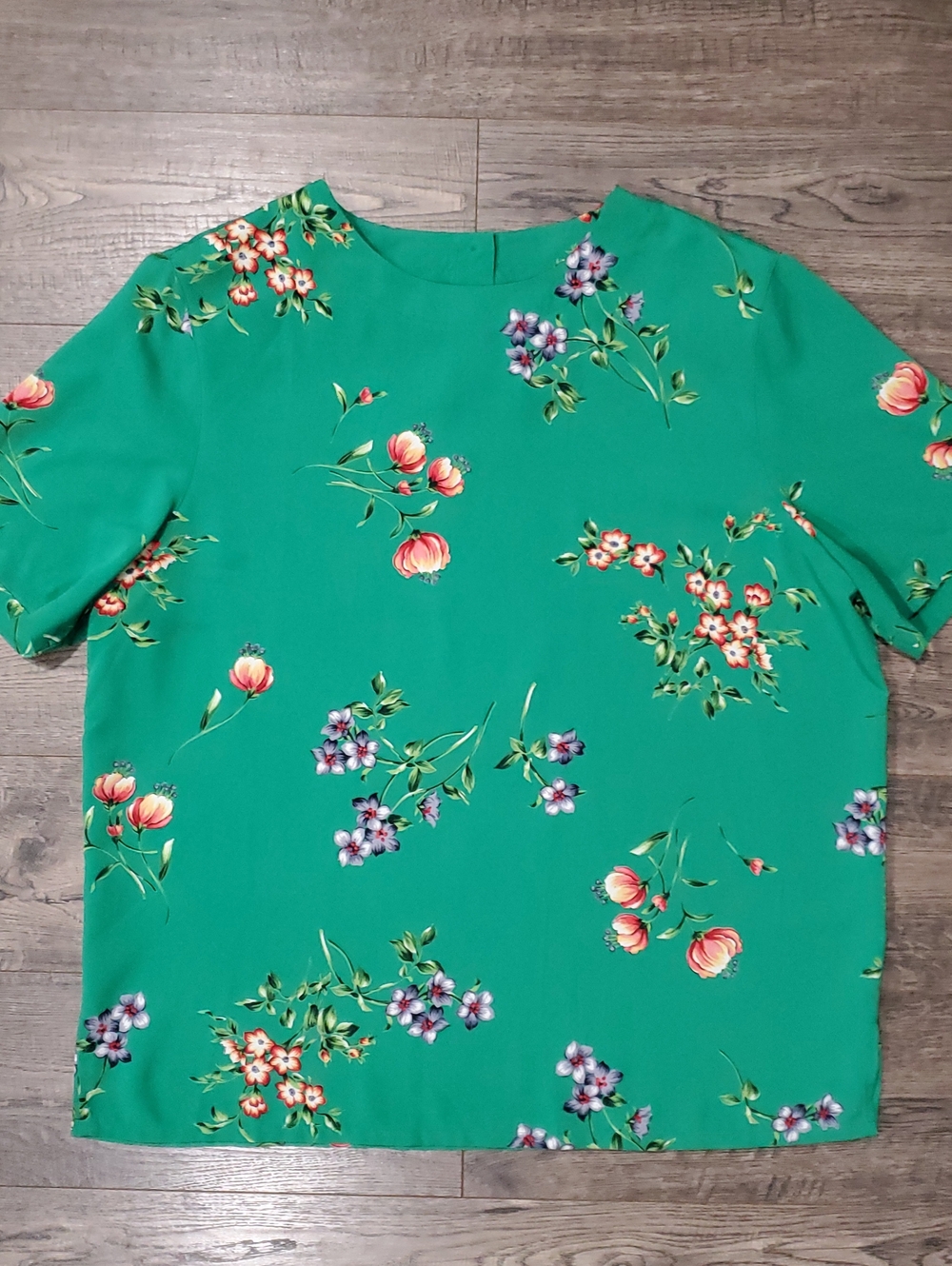 Alfred Dunner Emerald Green Floral Short Sleeve Blouse